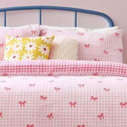 Gingham Bows Reversible Duvet Cover and Pillowcase Set - thumbnail 3
