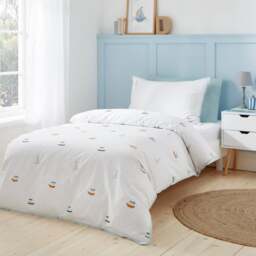 Embroidered Boats Cotton Duvet Cover and Pillowcase Set