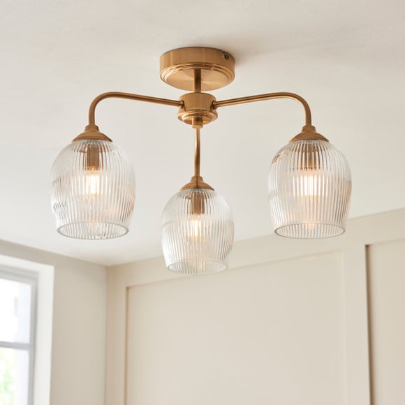 Vogue Leroy 3 Light Ribbed Semi Flush Ceiling Light - image 1