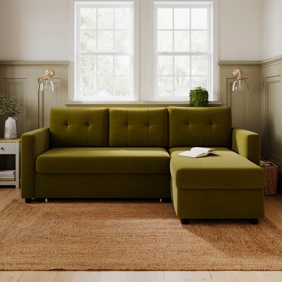 Barker Velvet Trundle Corner Chaise Sofa Bed - image 1