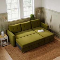 Barker Velvet Trundle Corner Chaise Sofa Bed - thumbnail 4