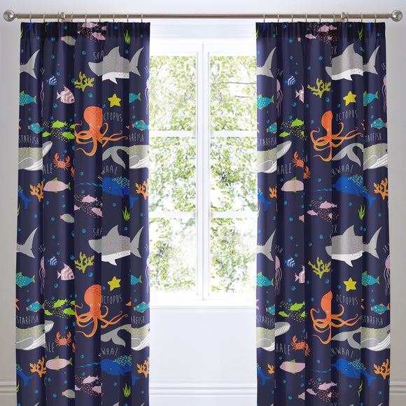 Sea Life Multicoloured Pencil Pleat Curtain - image 1