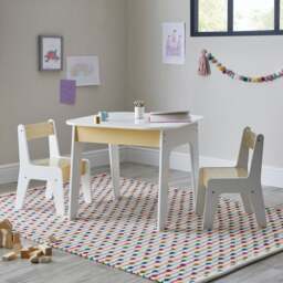 Kids Noa Table and Chairs Set, White Natural - thumbnail 1