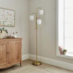 Frosted Tulip 3 Light Ribbed Glass Adjustable Floor Lamp - thumbnail 1
