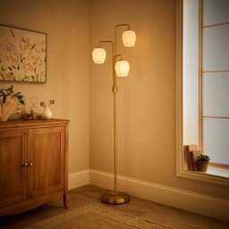 Frosted Tulip 3 Light Ribbed Glass Adjustable Floor Lamp - thumbnail 2