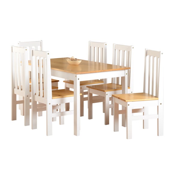 Ludlow 6 Seater Rectangular Dining Table with 6 Chairs, White Pine