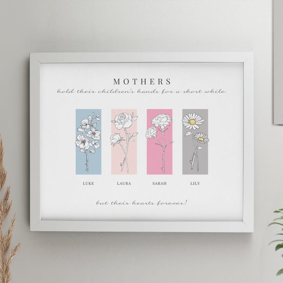 Personalised Birth Flower Family of 4 Framed Print - image 1