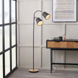 Pacific Lifestyle Juna Metal and Wood Two Head Floor Lamp