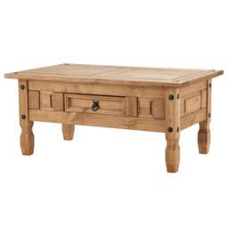 Corona Coffee Table with Drawer, Pine