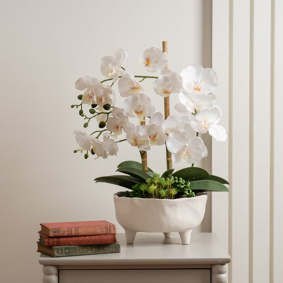 Artificial Orchid in Footed Cement Pot - image 1