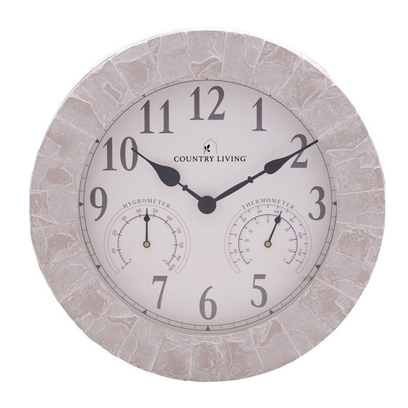 Country Living Stone Effect Indoor Outdoor Wall Clock - image 1