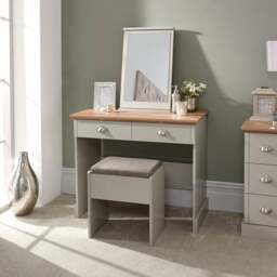 Kendal 2 Drawer Dressing Table Set with Mirror, Grey - thumbnail 1