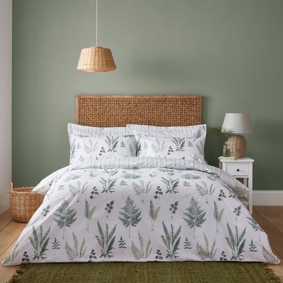 Fern Green 100% Cotton Duvet Cover and Pillowcase Set by Dunelm
