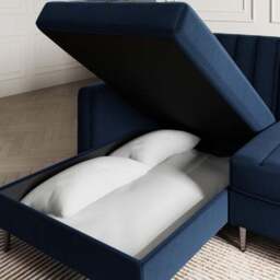 Kendall Quilted Velvet Clic Clac Storage Corner Sofa Bed - thumbnail 4