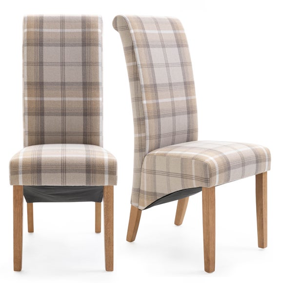 Set of 2 Chester Dining Chairs, Woven Check Fabric - image 1