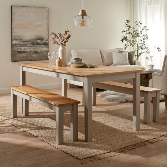 Clifford 6 Seater Large Rectangular Dining Table with 2 Benches, Pine - image 1
