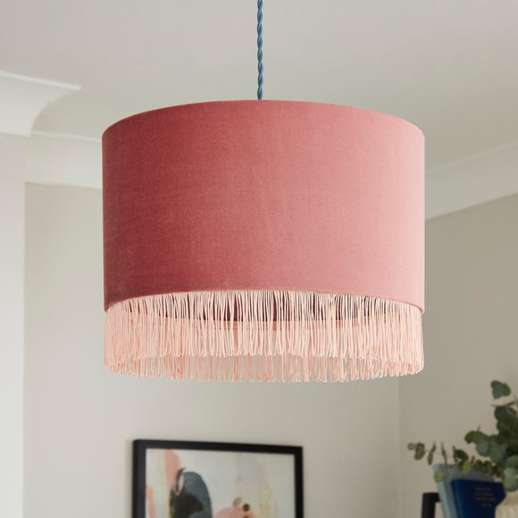 Fringed Velvet Drum Lamp Shade - image 1
