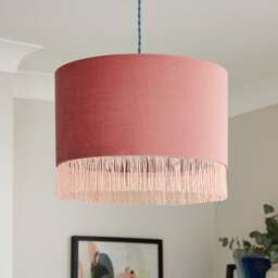 Fringed Velvet Drum Lamp Shade