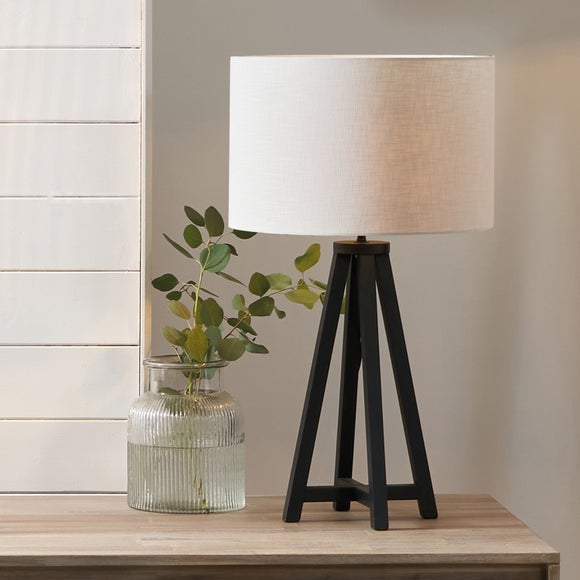 Whitby Wood Tapered 4 Post Linen Table Lamp - image 1