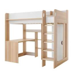 Ava High Sleeper Bed Frame With Desk Wardrobe And Storage Natural - thumbnail 3