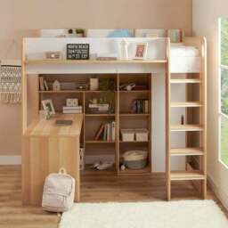 Ava High Sleeper Bed Frame With Desk Wardrobe And Storage Natural - thumbnail 2