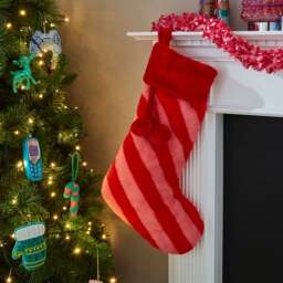 Pink Stripe Faux Fur Stocking - thumbnail 1