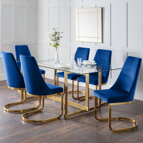 Minori 6 Seater Rectangular Glass Top Dining Table, Gold - image 1