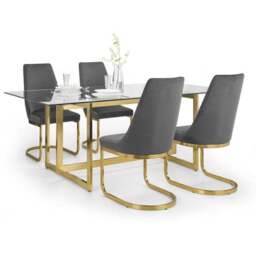 Minori 6 Seater Rectangular Glass Top Dining Table, Gold - thumbnail 5