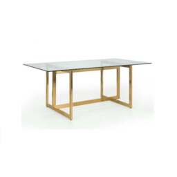 Minori 6 Seater Rectangular Glass Top Dining Table, Gold - thumbnail 2