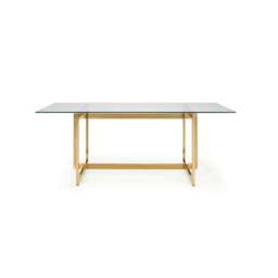 Minori 6 Seater Rectangular Glass Top Dining Table, Gold - thumbnail 3