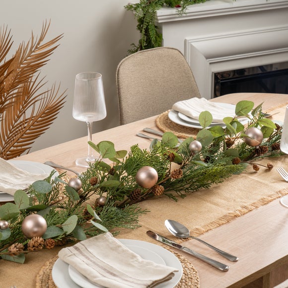 Artificial Eucalyptus & Bronze Bauble Garland