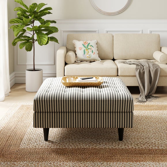 Zoe Pinstripe Fabric Square Storage Footstool - image 1