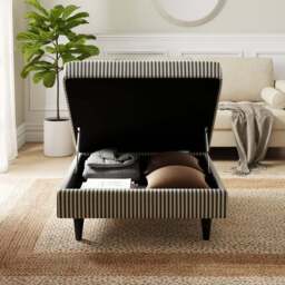 Zoe Pinstripe Fabric Square Storage Footstool - thumbnail 2