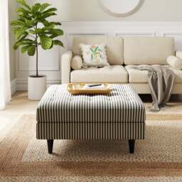 Zoe Pinstripe Fabric Square Storage Footstool - thumbnail 1