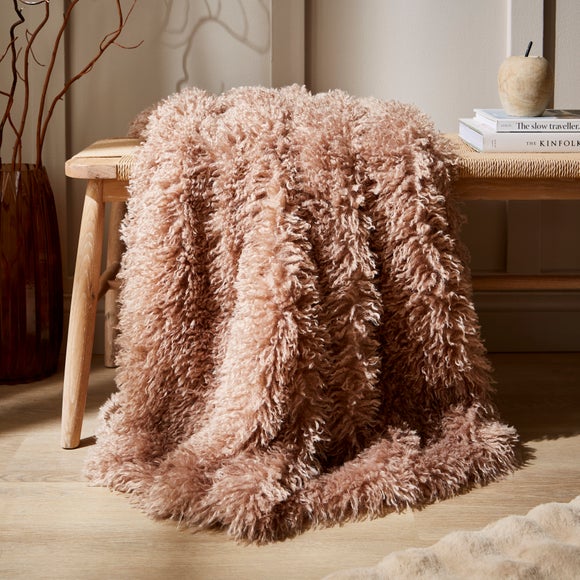 Faux Mongolian Fur Throw Blanket, 130cm x 180cm