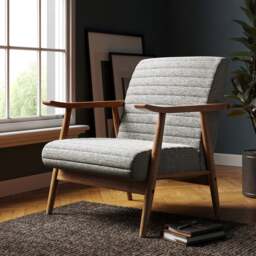Quinn Grey Textured Weave Wooden Arm Accent Chair - thumbnail 1