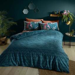 Catherine Lansfield Tropical Floral Birds Reversible Green Duvet Cover & Pillowcase Set - thumbnail 3