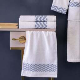 Per La Casa Set of 5 Blue Rakka Jacquard Medium Bathrobe & Towels - thumbnail 2