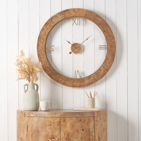 Newborough Burr Wood Effect Open Face Round Wall Clock - image 1