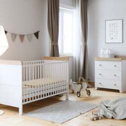 Little Acorns Classic Oak Effect Cot Bed and 3 Drawer Chest Nursery Set - thumbnail 1