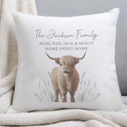 Personalised Highland Cow Square Cushion - thumbnail 1