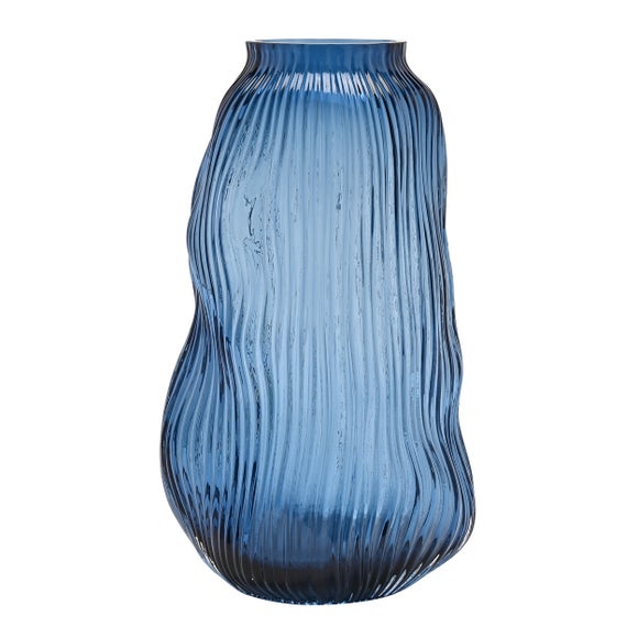 Hestia Blue Ridged Textured Glass Vase - image 1
