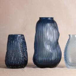 Hestia Blue Ridged Textured Glass Vase - thumbnail 3