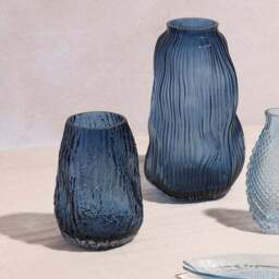 Hestia Blue Ridged Textured Glass Vase - thumbnail 4