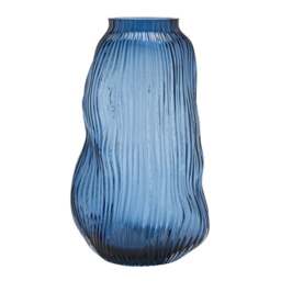 Hestia Blue Ridged Textured Glass Vase