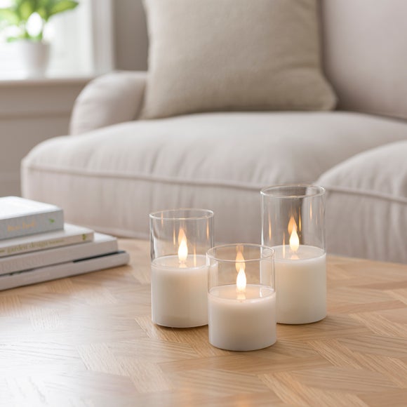 Set of 3 LED Glass Pillar Candles