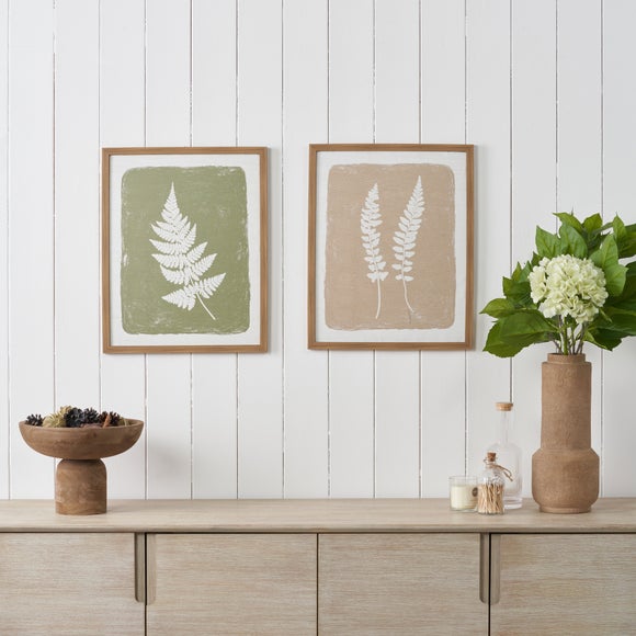 Set Of 2 Green & Natural Fern Framed Canvases - image 1