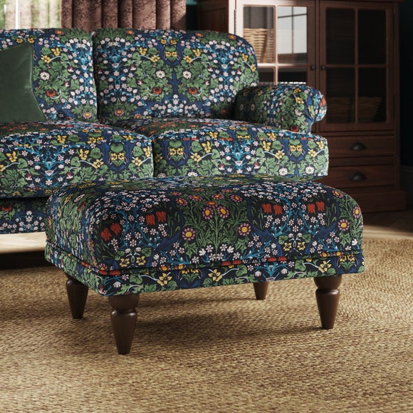 Jolene William Morris Blackthorn Print Velvet Footstool - image 1