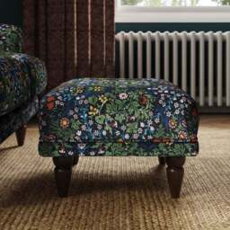 Jolene William Morris Blackthorn Print Velvet Footstool - thumbnail 2