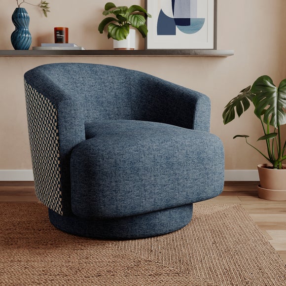 Carmen Distressed Chenille Geometric Swivel Chair - image 1